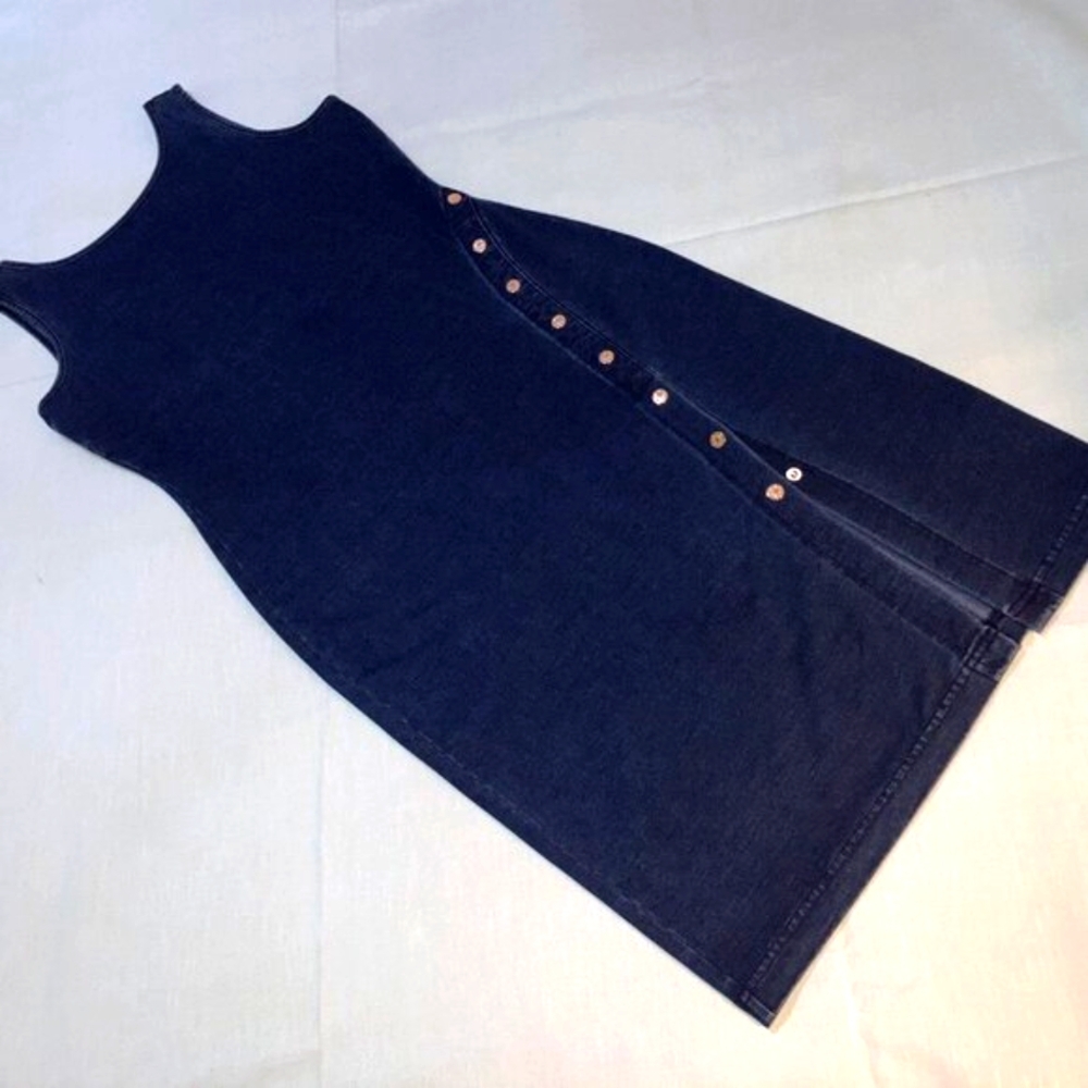 NWOT WHBM DENIM SLEEVELESS MIDI with SIDE SNAP KICK PLEAT SIZE XSP - Picture 3 of 14